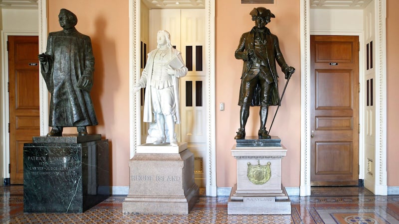 In this March 28, 2011, file photo, a larger-than-life bronze statue of Patrick A. McCarran of...