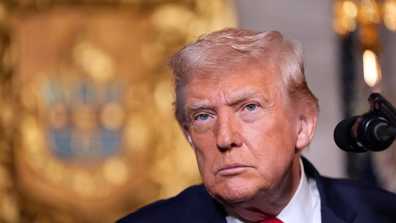 President Donald Trump speaks at his Mar-a-Lago club, Monday, Dec. 22, 2025, in Palm Beach,...