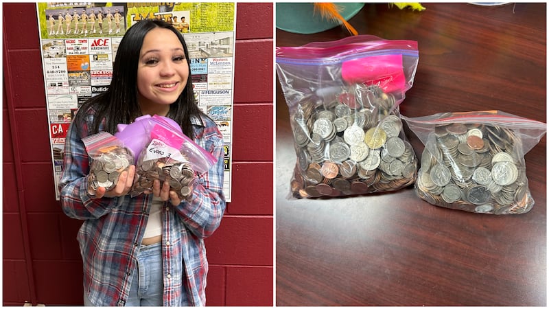 Mariah McBride, 13, is an 8th grader at McGregor Junior High.  She started saving change three...