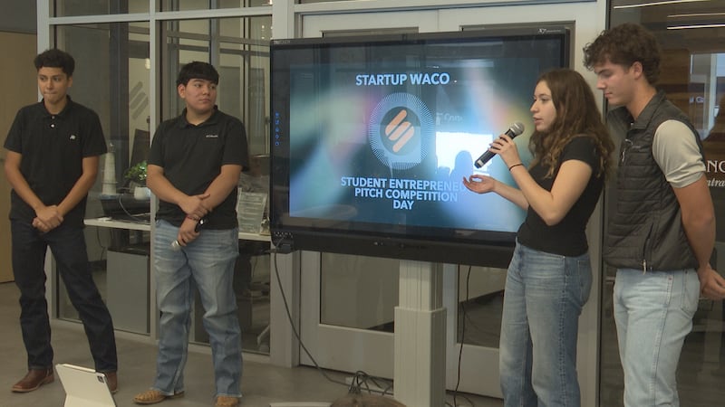 Angler's Edge team from Midway High School pitches alternative fishing lure to judges