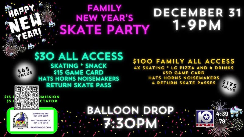 🎉 Get ready to roll into 2026 with Skate Waco! Their Annual New Year's Eve Family Skate Party...
