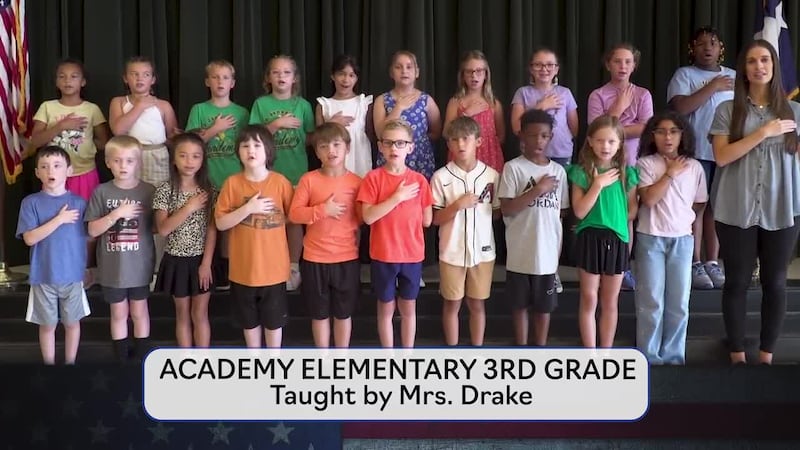 Today's pledge is brought to you by Mrs. Drake's class from Academy Elementary.