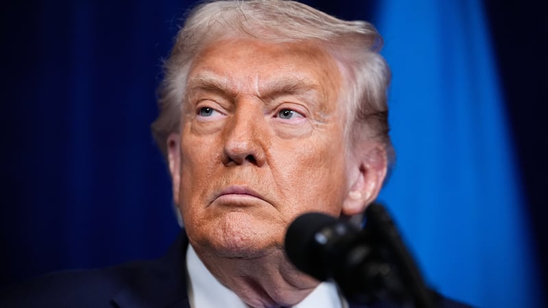 President Donald Trump attends a joint news conference with Ukraine's President Volodymyr...